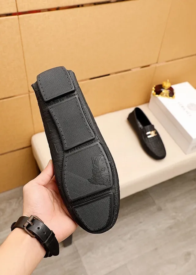 Versace Odissea Noir Doré Embossé Motif Greca Tête de Médusa Boucle Métal Loafer 18
