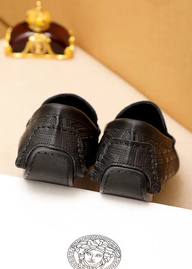 Versace Odissea Noir Doré Embossé Motif Greca Tête de Médusa Boucle Métal Loafer 19