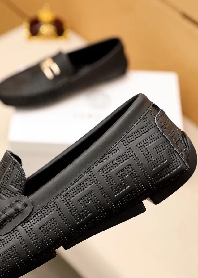 Versace Odissea Noir Doré Embossé Motif Greca Tête de Médusa Boucle Métal Loafer 20