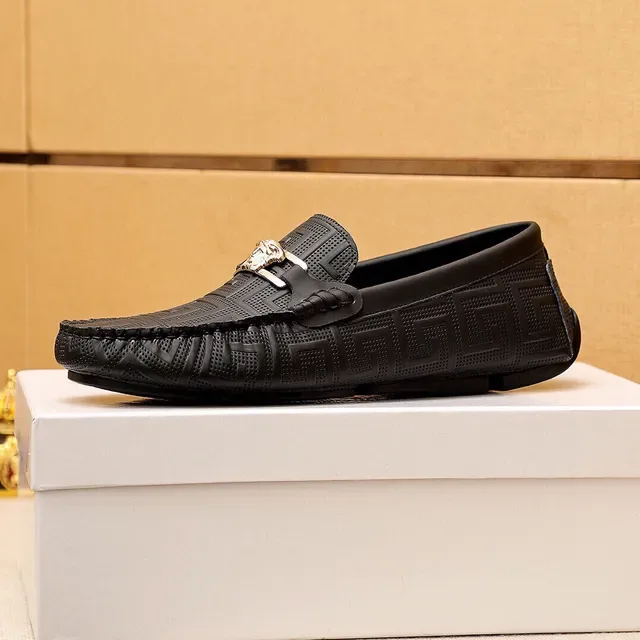 Versace Odissea Noir Doré Embossé Motif Greca Tête de Médusa Boucle Métal Loafer 22
