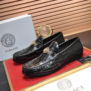 Versace Odissea 鳄鱼纹黑色乐福鞋