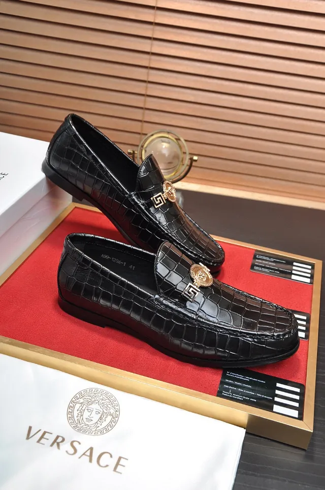 Versace Odissea Crocodile-Embossed Black Loafers 4