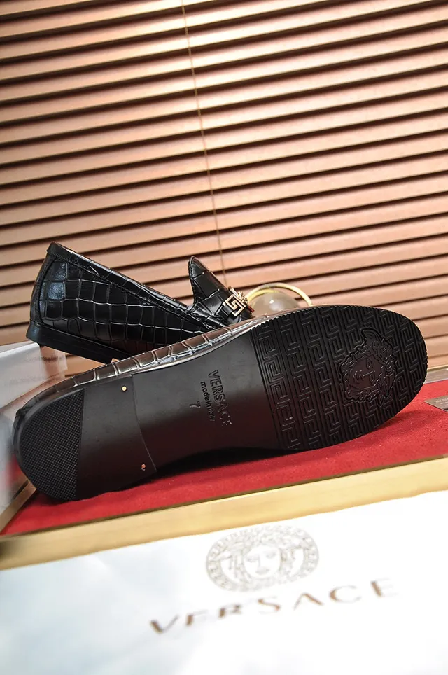 Versace Odissea Crocodile-Embossed Black Loafers 5