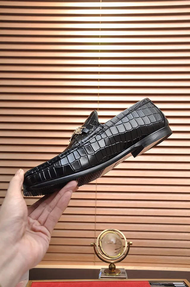 Versace Odissea Crocodile-Embossed Black Loafers 6