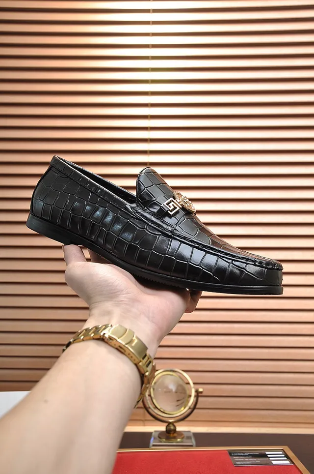 Versace Odissea Crocodile-Embossed Black Loafers 7
