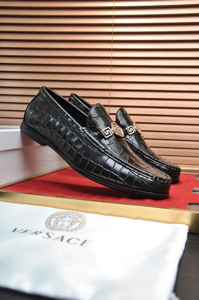 Versace Odissea Crocodile-Embossed Black Loafers 8