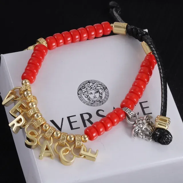 Versace Odissea Red Gold Beaded Adjustable Cord Bracelet 2