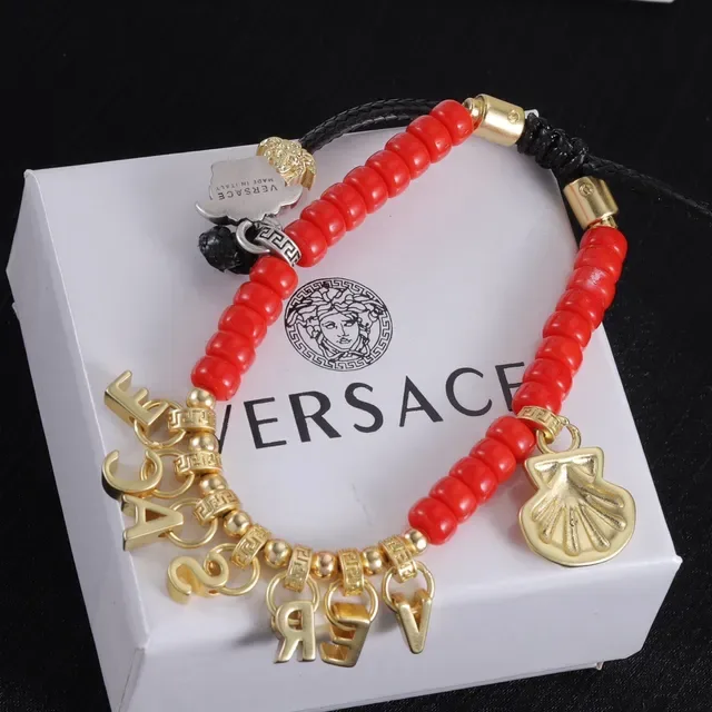 Versace Odissea Red Gold Beaded Adjustable Cord Bracelet 3