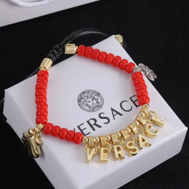 Versace Odissea Red Gold Beaded Adjustable Cord Bracelet 4