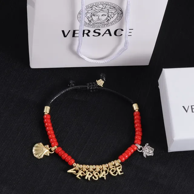 Versace Odissea Red Gold Beaded Adjustable Cord Bracelet 5