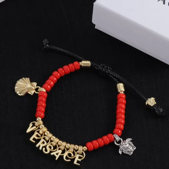 Versace Odissea Red Gold Beaded Adjustable Cord Bracelet 6