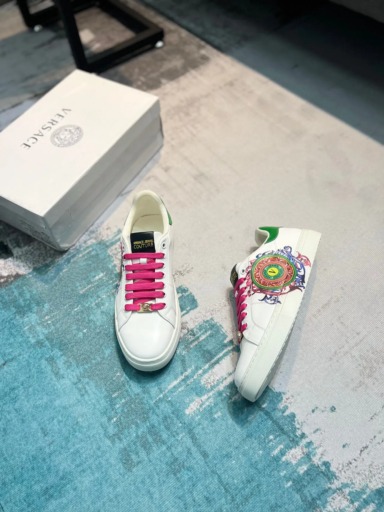 Versace Odissea Blanc Rose Vert Ornemental Style de vie Sneakers 4
