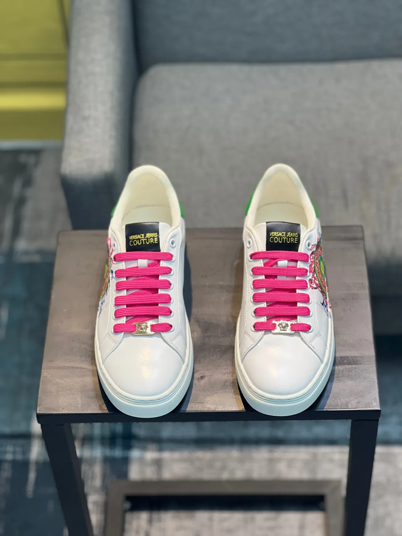 Versace Odissea Blanc Rose Vert Ornemental Style de vie Sneakers 5