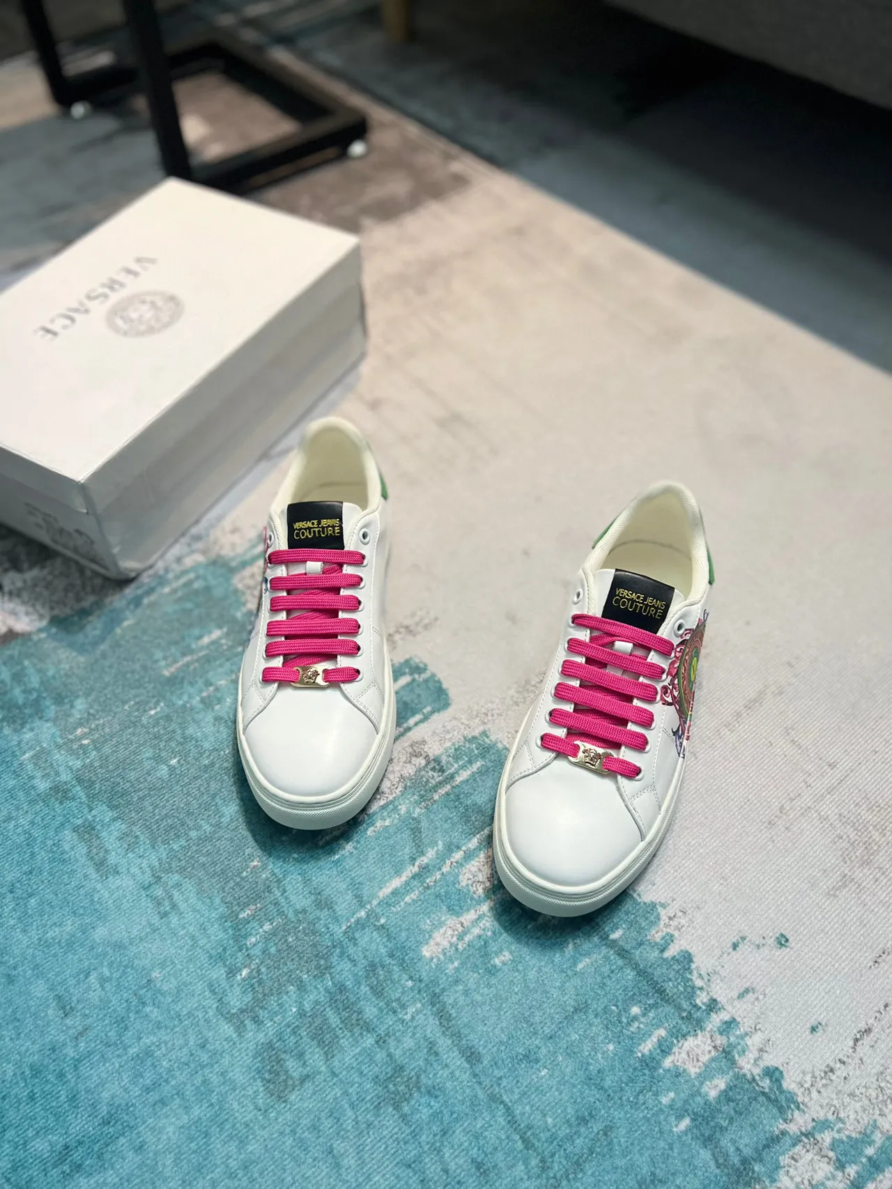 Versace Odissea Blanc Rose Vert Ornemental Style de vie Sneakers 6