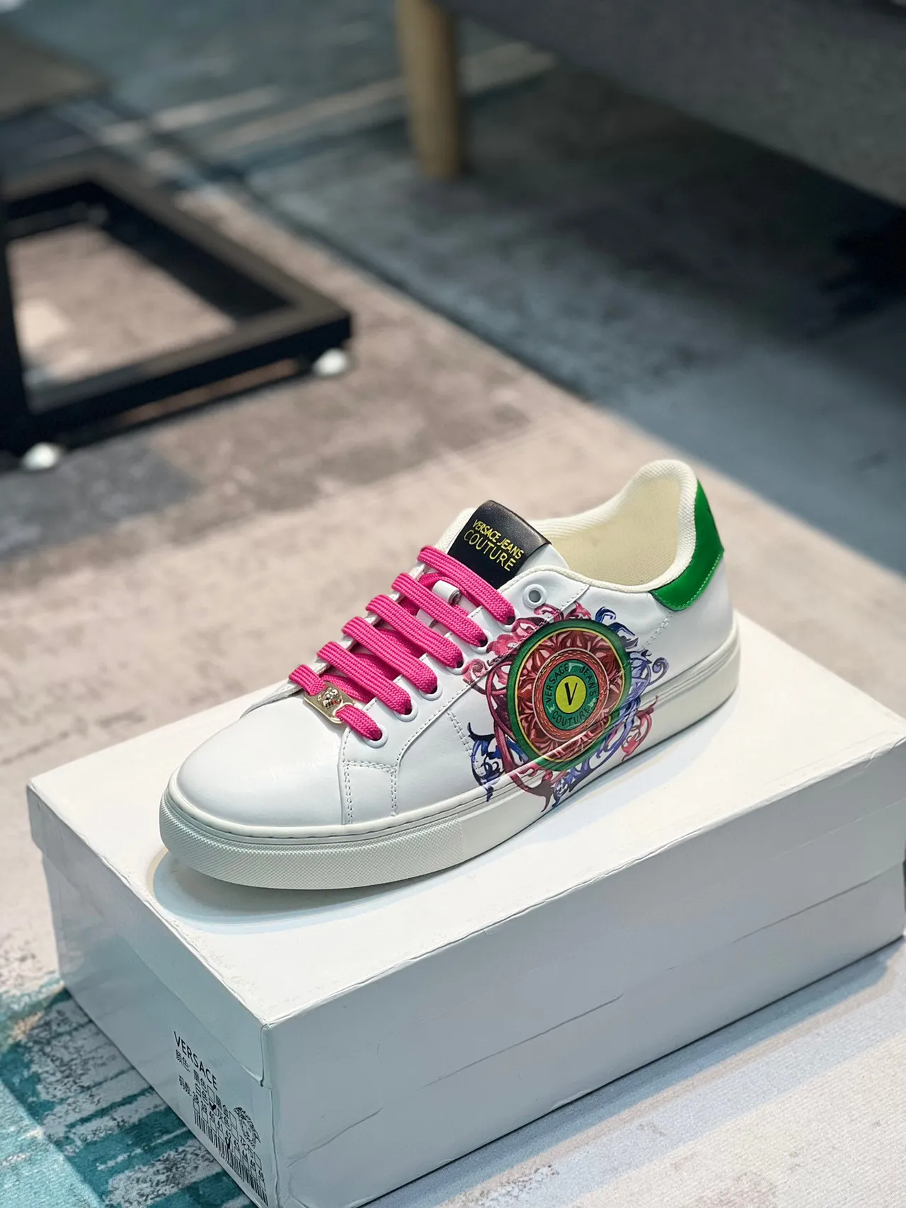 Versace Odissea Blanc Rose Vert Ornemental Style de vie Sneakers 7