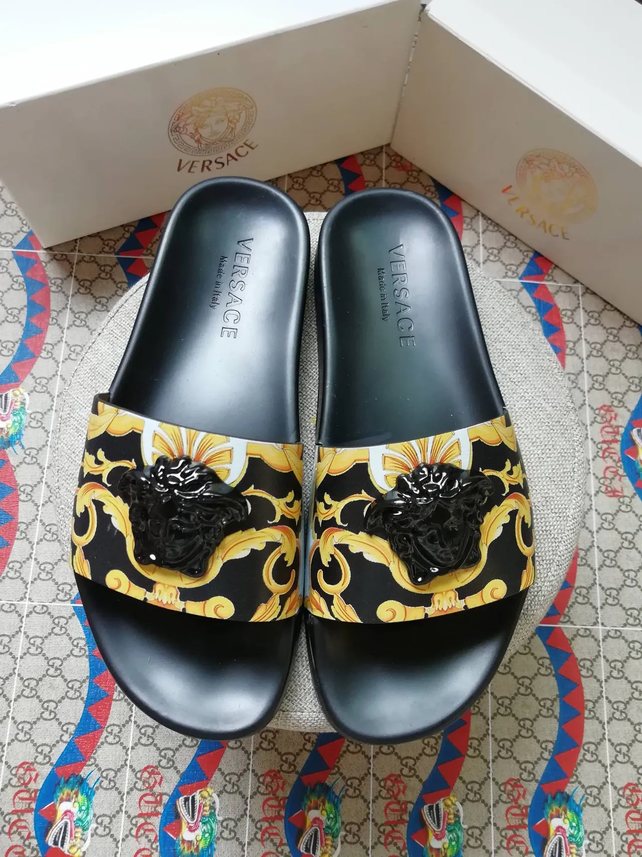 Versace Slide Black Gold Baroque Medusa Slipper 2