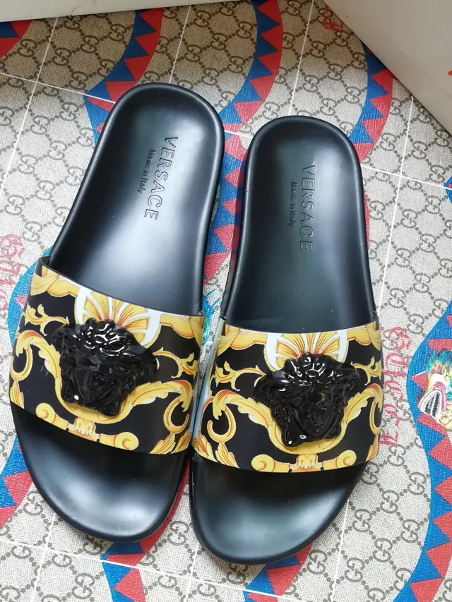 Versace Slide Black Gold Baroque Medusa Slipper 5
