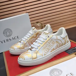 Versace White Gold Low-Top Leather Upper Lifestyle Sneakers