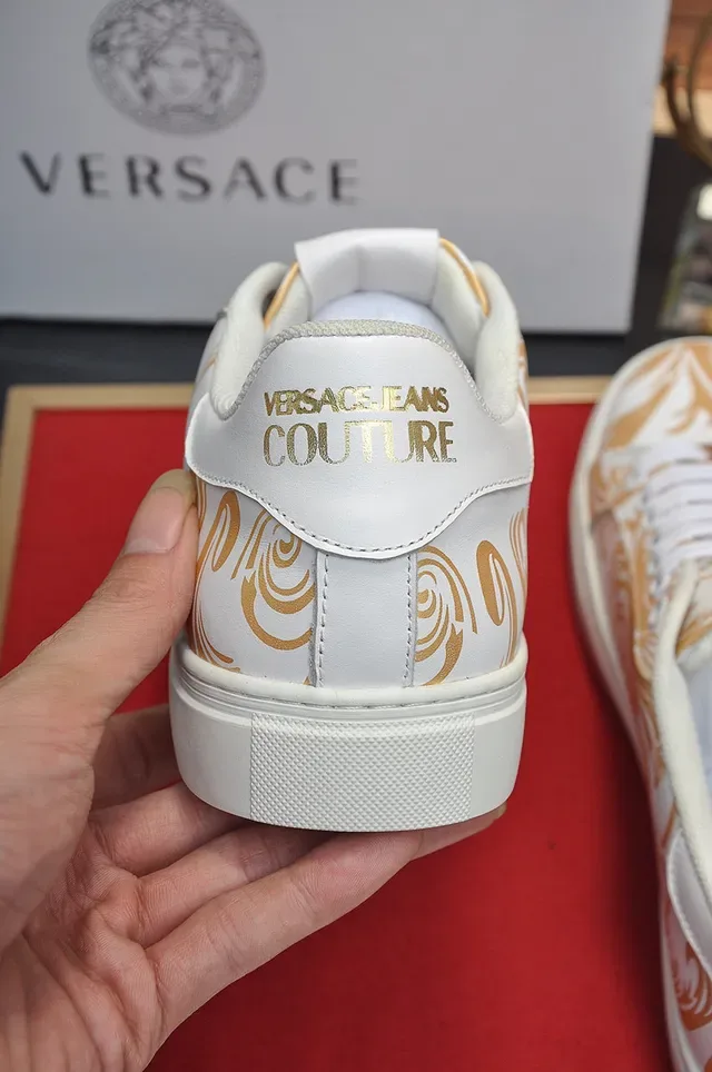 Versace White Gold Low-Top Leather Upper Lifestyle Sneakers 2