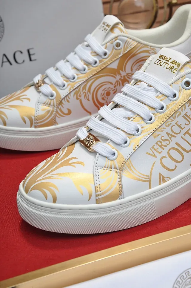 Versace White Gold Low-Top Leather Upper Lifestyle Sneakers 3