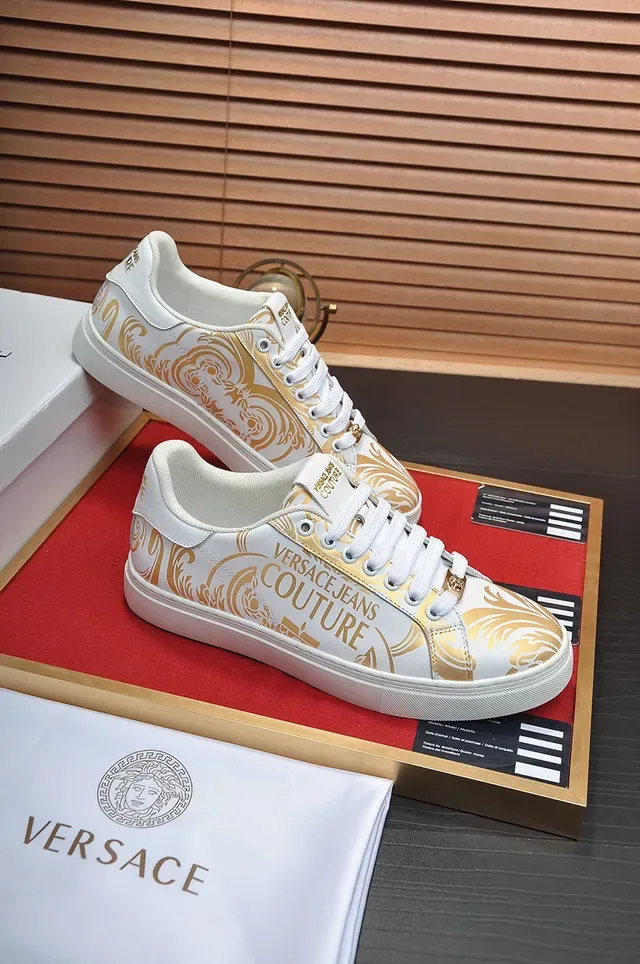 Versace White Gold Low-Top Leather Upper Lifestyle Sneakers 4