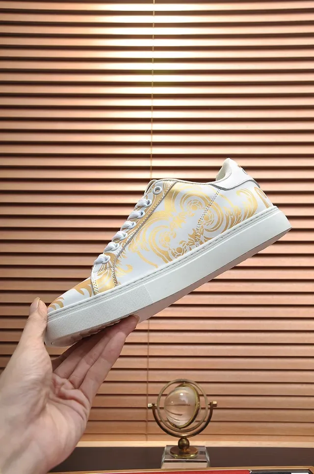 Versace White Gold Low-Top Leather Upper Lifestyle Sneakers 5