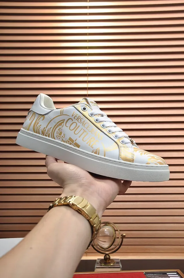 Versace White Gold Low-Top Leather Upper Lifestyle Sneakers 6