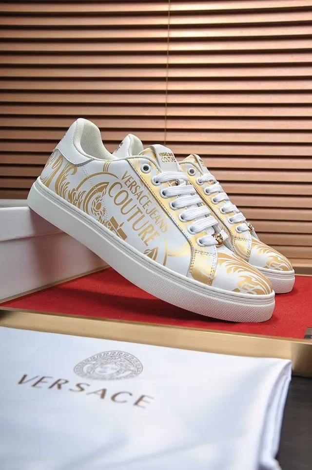 Versace White Gold Low-Top Leather Upper Lifestyle Sneakers 7
