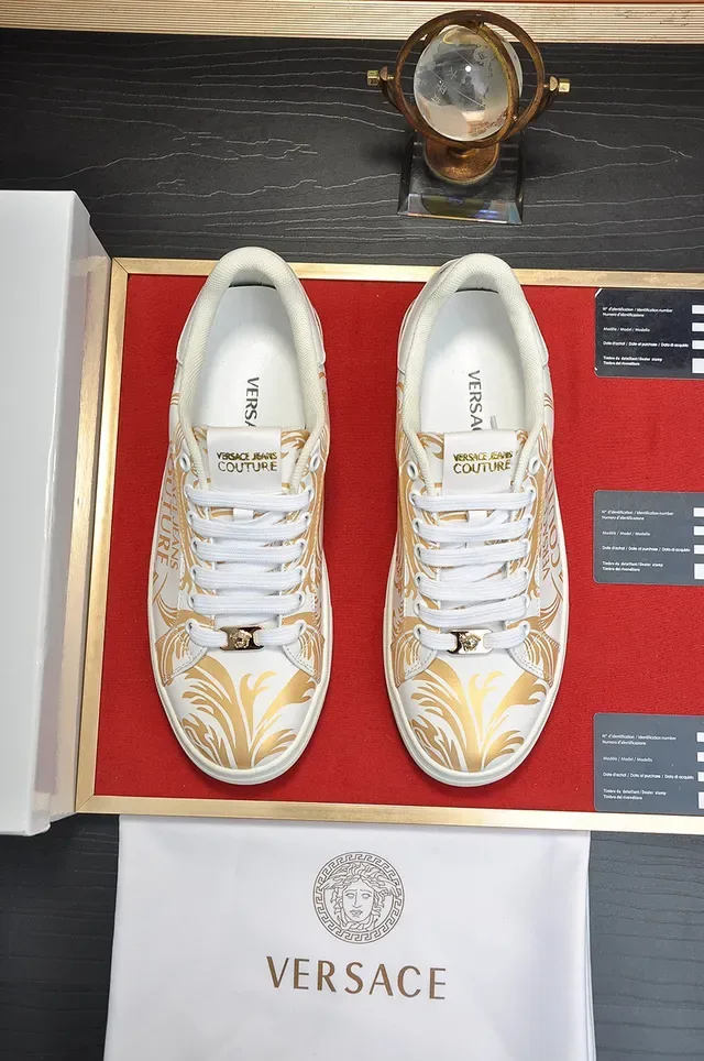 Versace White Gold Low-Top Leather Upper Lifestyle Sneakers 8