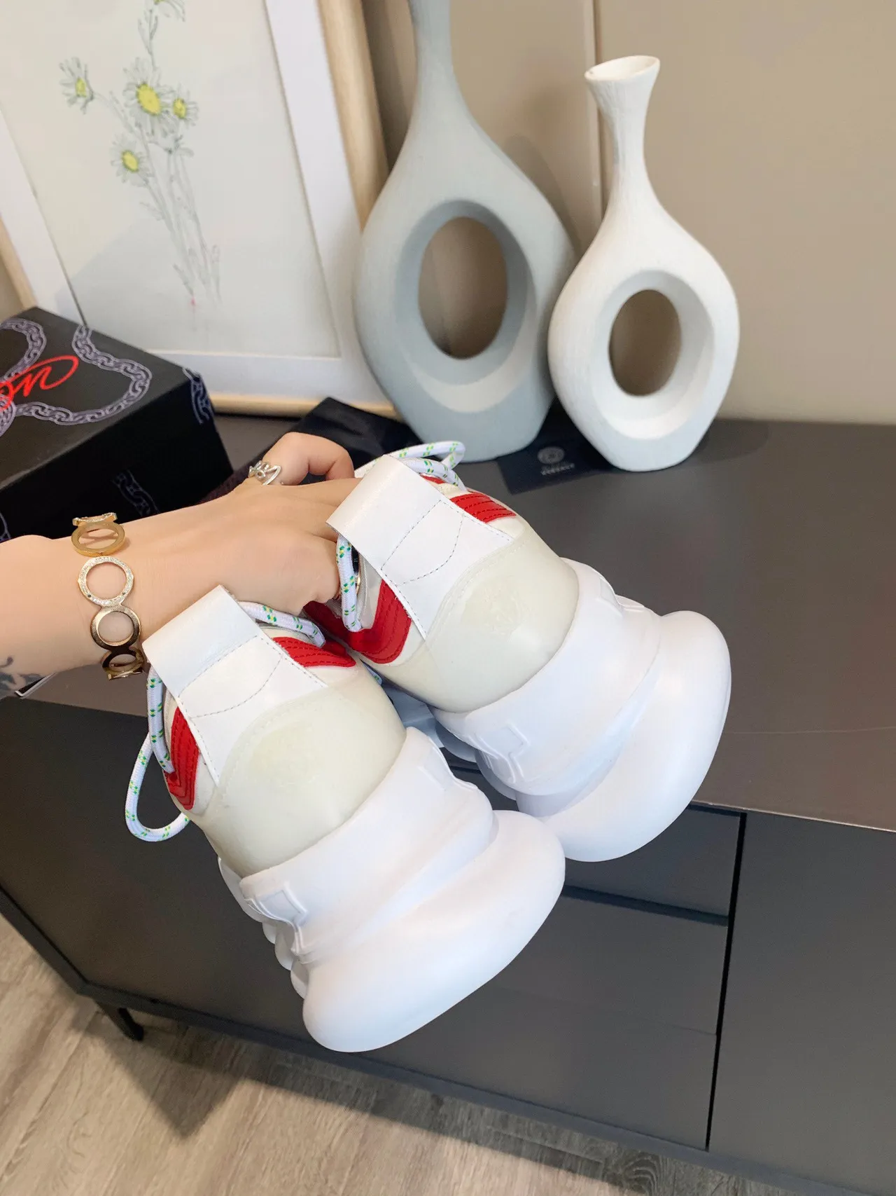 Versace White Multicolor Silhouette Multi-Panel Color-Blocked Upper Chunky Sneakers 2