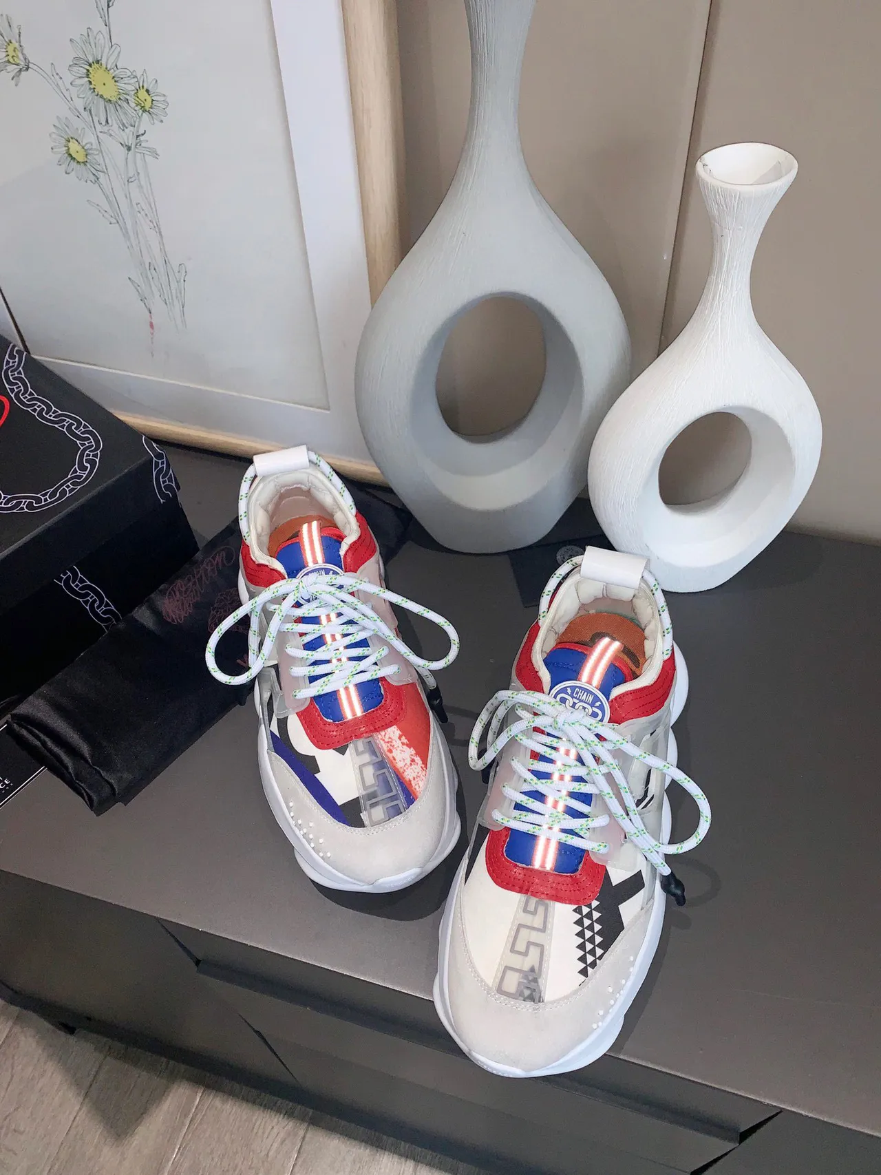 Versace White Multicolor Silhouette Multi-Panel Color-Blocked Upper Chunky Sneakers 4