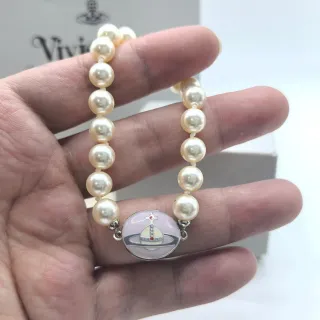 Vivienne Westwood Orb Pearl Beaded Pink Enamel Bracelet