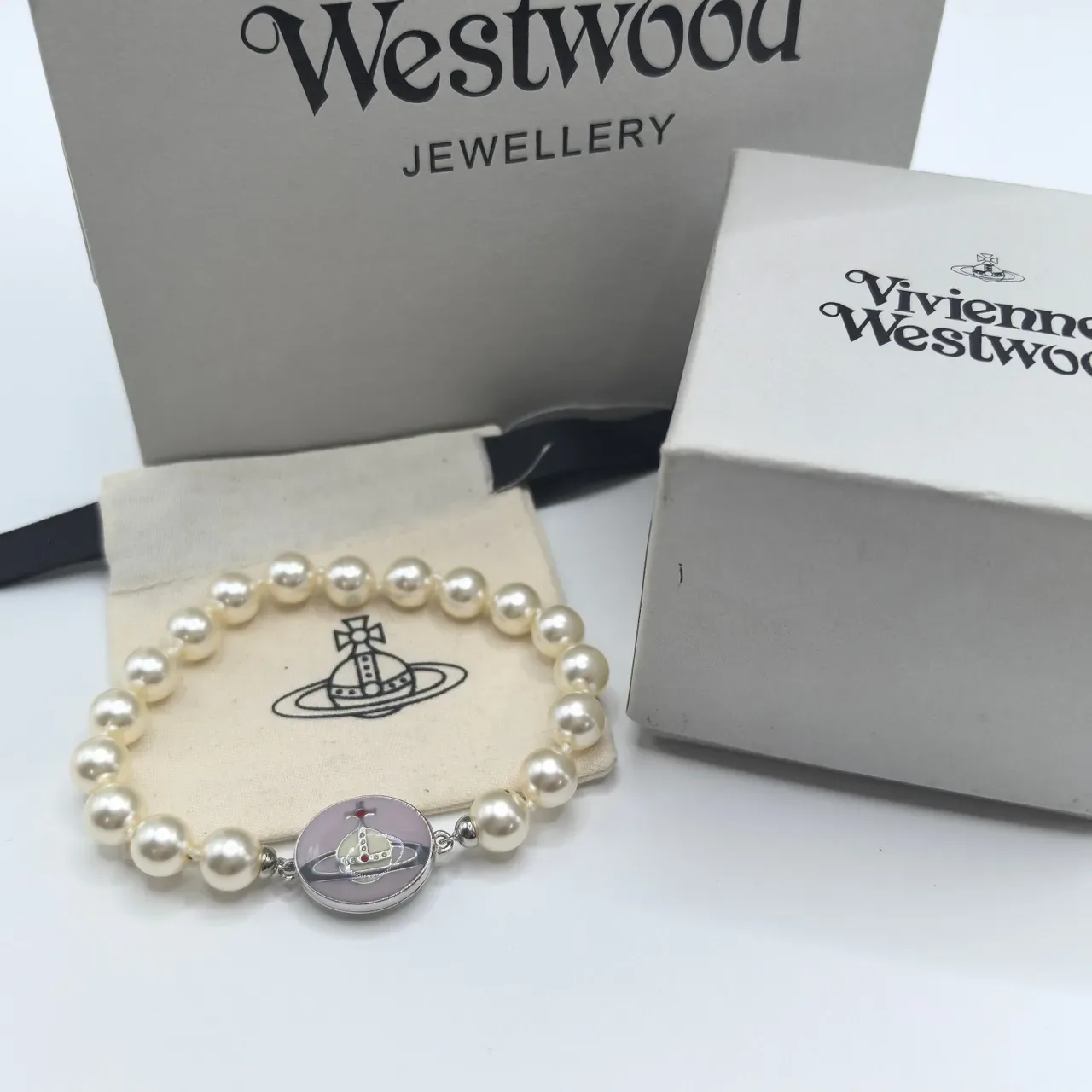 Vivienne Westwood Orb Pearl Beaded Pink Enamel Bracelet 2