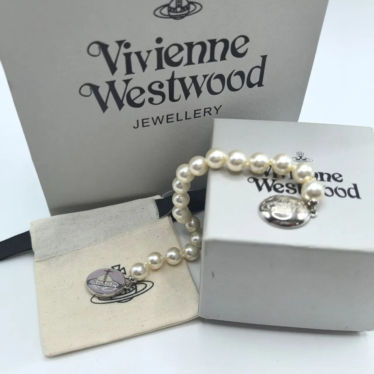 Vivienne Westwood Orb Pearl Beaded Pink Enamel Bracelet 3