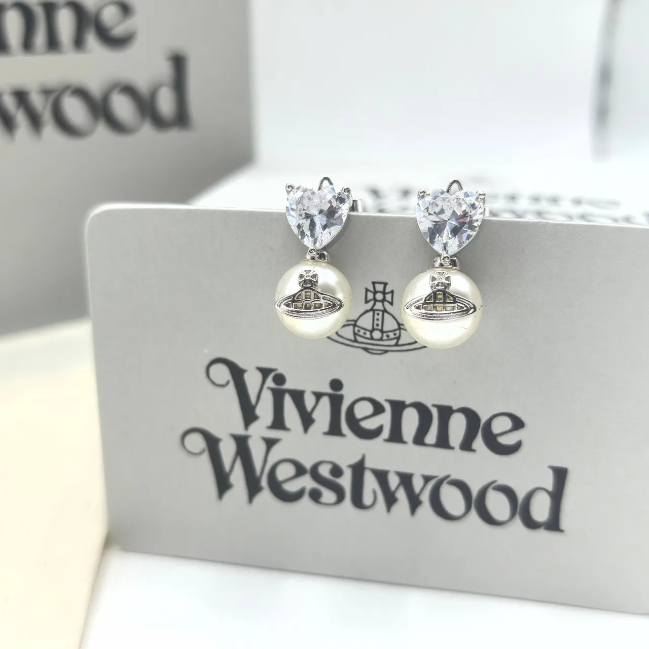 Vivienne Westwood Esfera Pérola Coração Vermelho Prata Cristal Tops Gota Pingentes Brincos 2