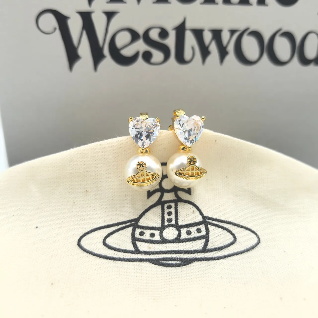 Vivienne Westwood Esfera Pérola Coração Vermelho Prata Cristal Tops Gota Pingentes Brincos 6