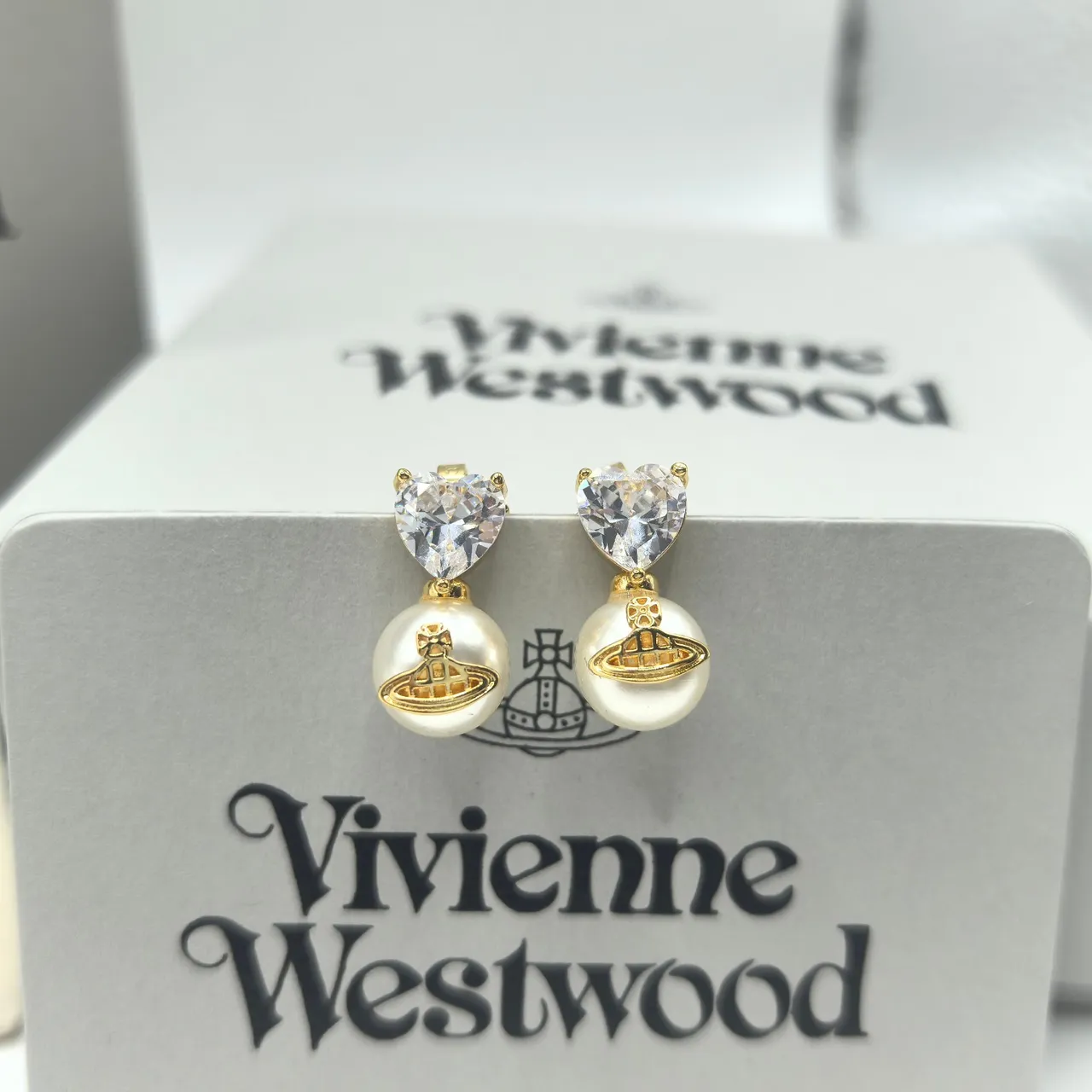 Vivienne Westwood Esfera Pérola Coração Vermelho Prata Cristal Tops Gota Pingentes Brincos 7