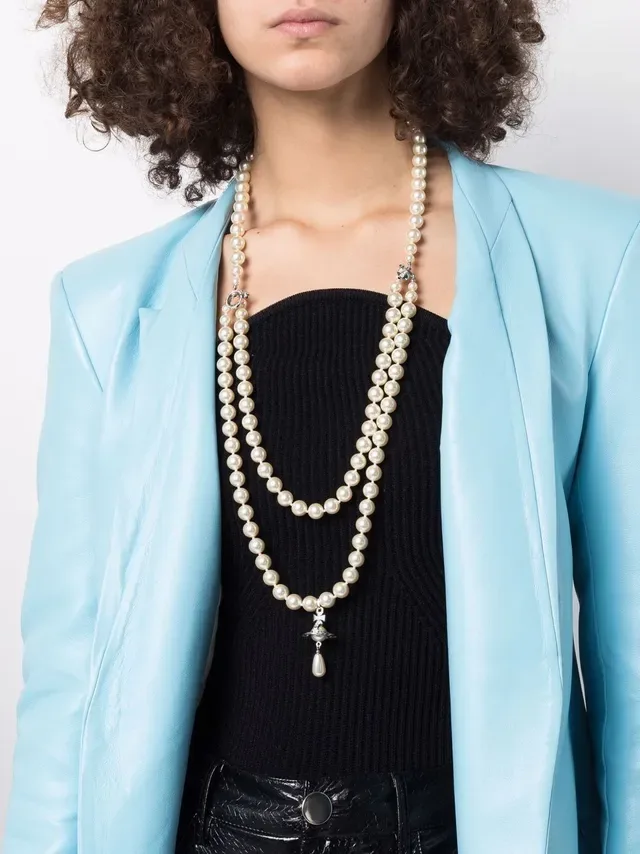 Vivienne Westwood Orb Pearl Necklace Beige Gold Triple-Strand Necklace 2