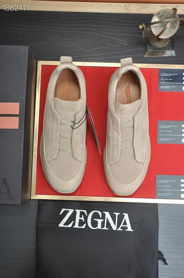 Zegna Beige Daim Sans Lacet Style de Vie Sneakers 4