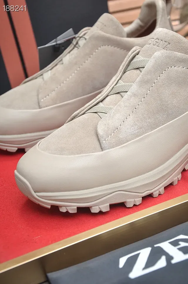Zegna Beige Daim Sans Lacet Style de Vie Sneakers 7