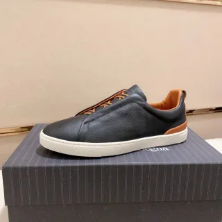 Zegna 黑色棕色皮革鞋面 踩脚式生活方式运动鞋