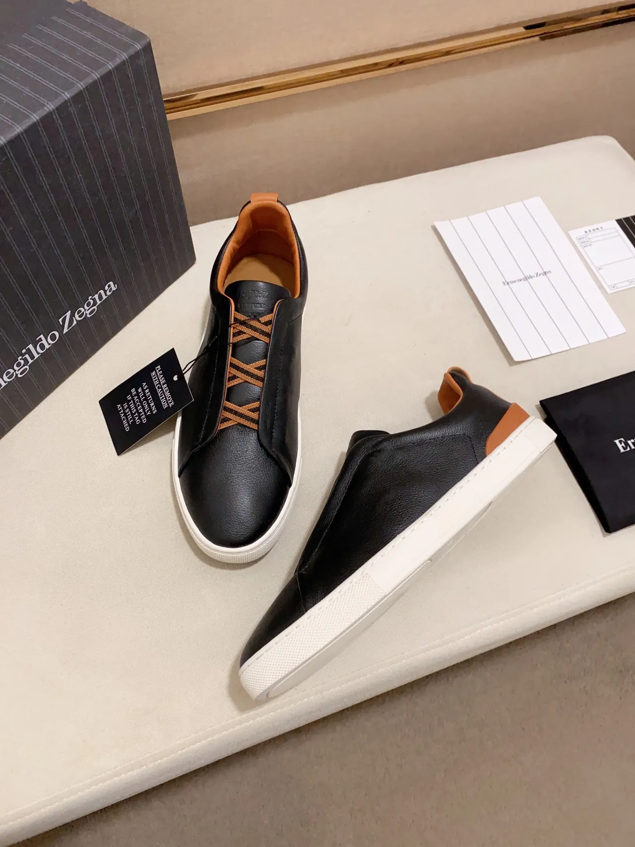 Zegna sneakers lifestyle noir marron cuir supérieur slip-on 2