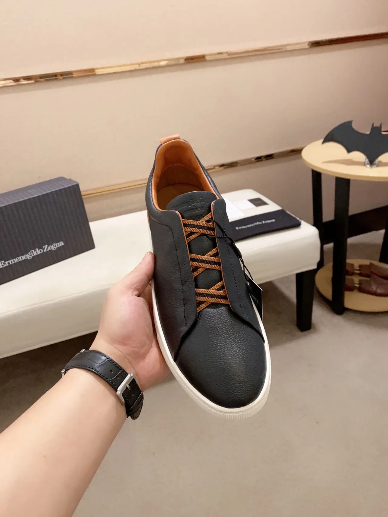 Zegna sneakers lifestyle noir marron cuir supérieur slip-on 5