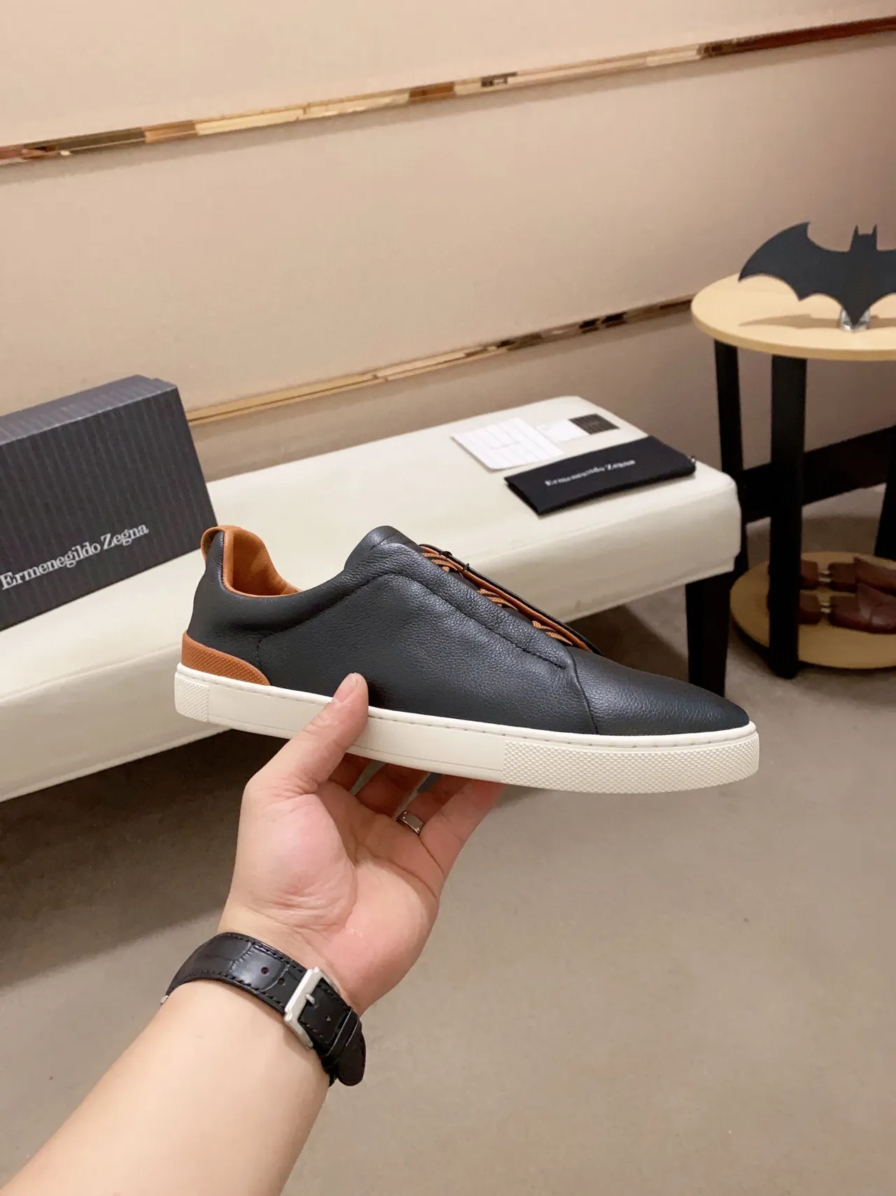 Zegna sneakers lifestyle noir marron cuir supérieur slip-on 7