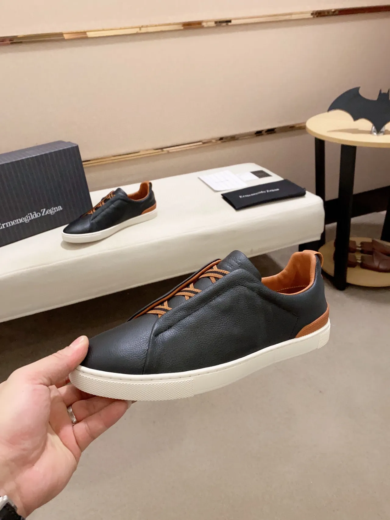Zegna sneakers lifestyle noir marron cuir supérieur slip-on 8