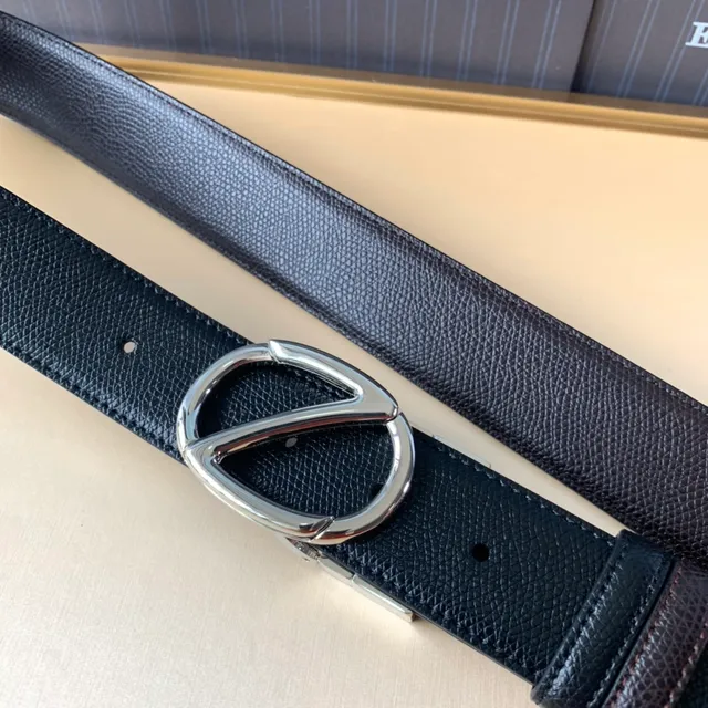 Zegna Ceinture cuir noir marron pebble réversible 2