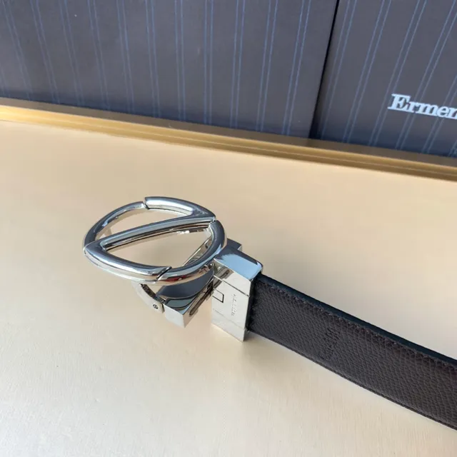 Zegna Ceinture cuir noir marron pebble réversible 3