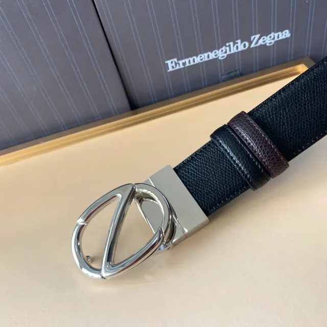 Zegna Ceinture cuir noir marron pebble réversible 4