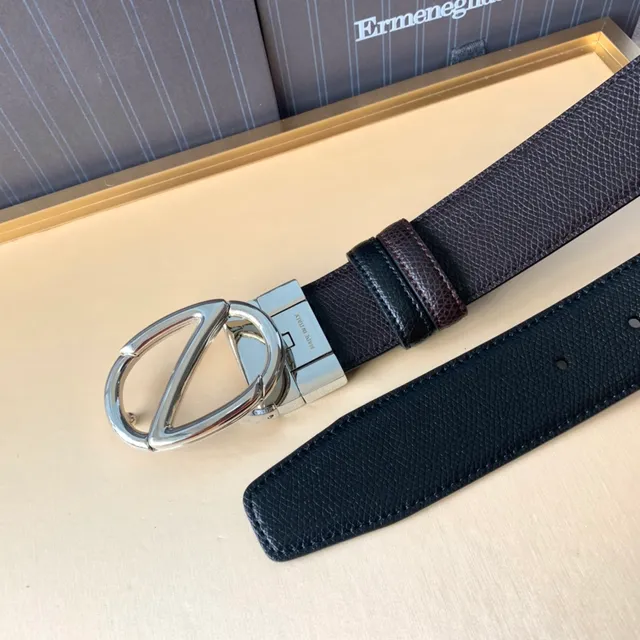 Zegna Ceinture cuir noir marron pebble réversible 6