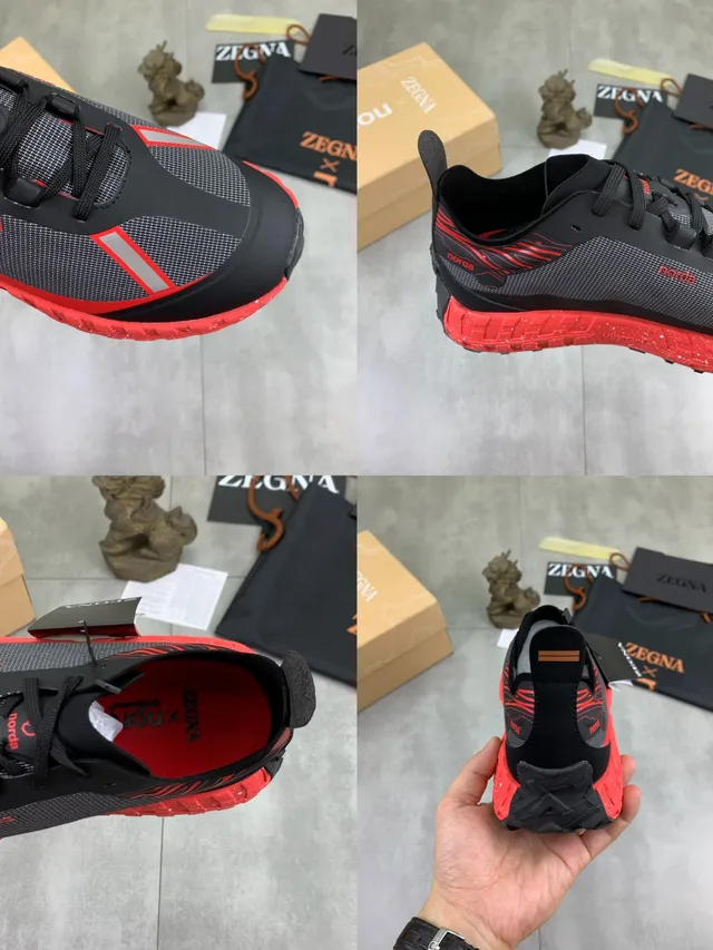 Zegna Noir Rouge Upper en Maille et Synthétique Semelle Lug Agressive Chaussures de Course 2